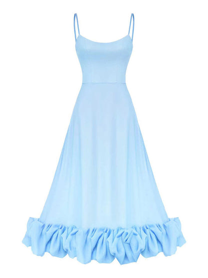 Style A-line skirt with suspenders and big swing three-dimensional flowers