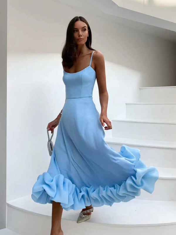 Style A-line skirt with suspenders and big swing three-dimensional flowers