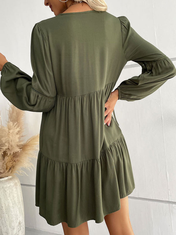 Women's long-sleeved green autumn and winter solid color foreign trade dress