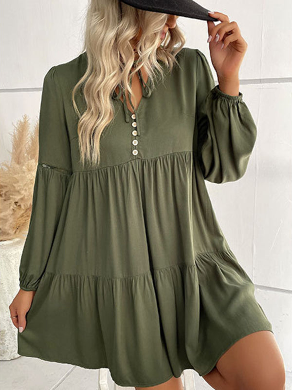 Women's long-sleeved green autumn and winter solid color foreign trade dress