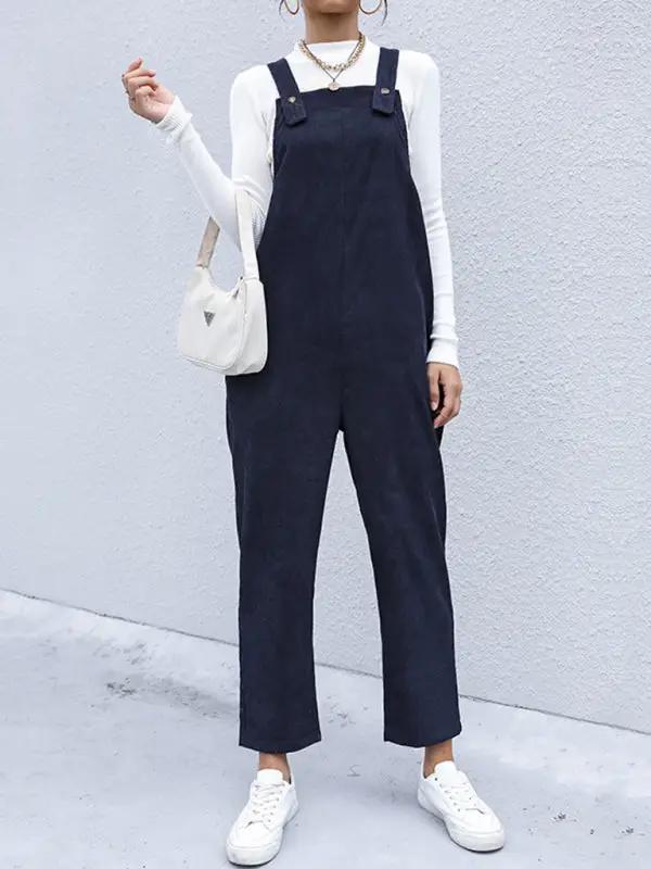 Women's Corduroy Pants Loose Solid Color Overalls