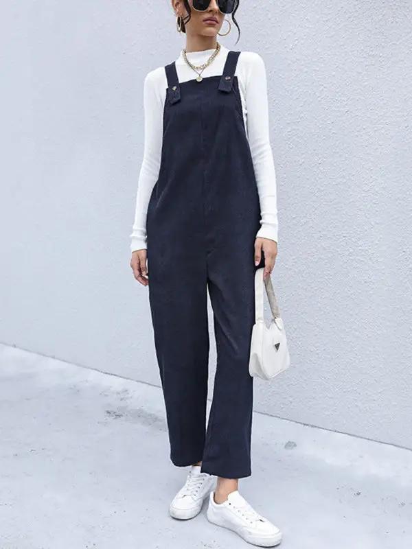 Women's Corduroy Pants Loose Solid Color Overalls
