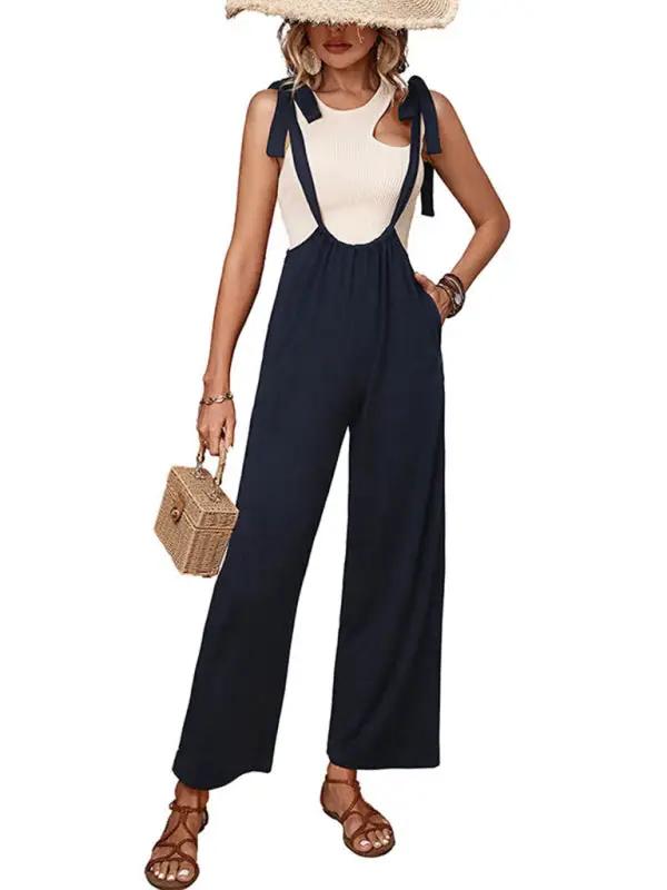 New high-waisted wide-leg pants casual strappy overalls