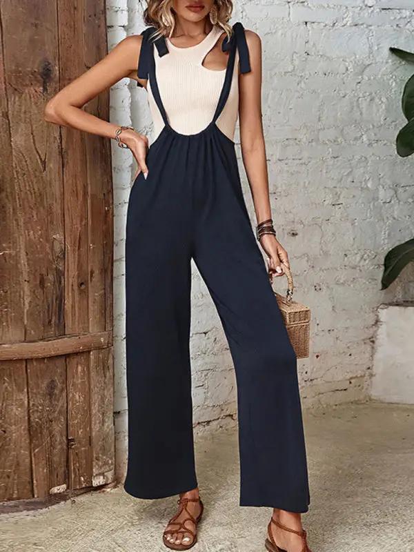 New high-waisted wide-leg pants casual strappy overalls