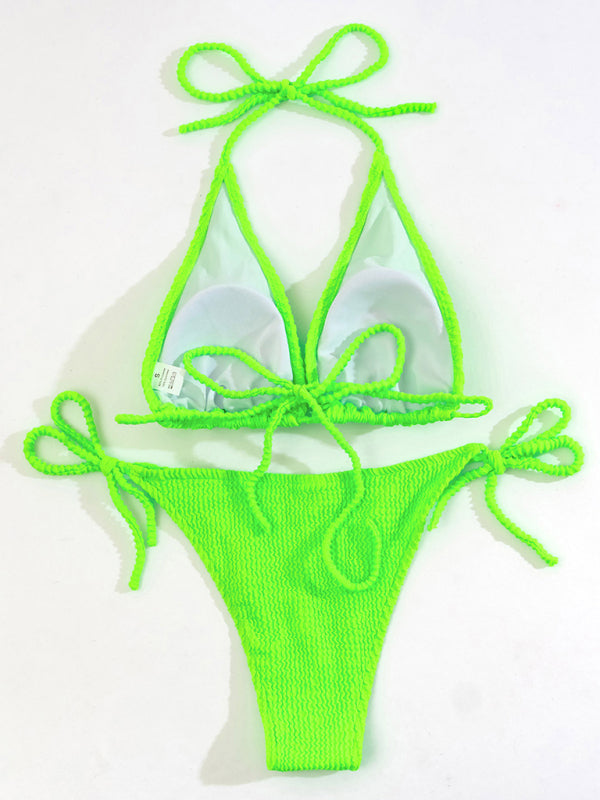 New bikini solid color suit split strap sexy three-point swimsuit