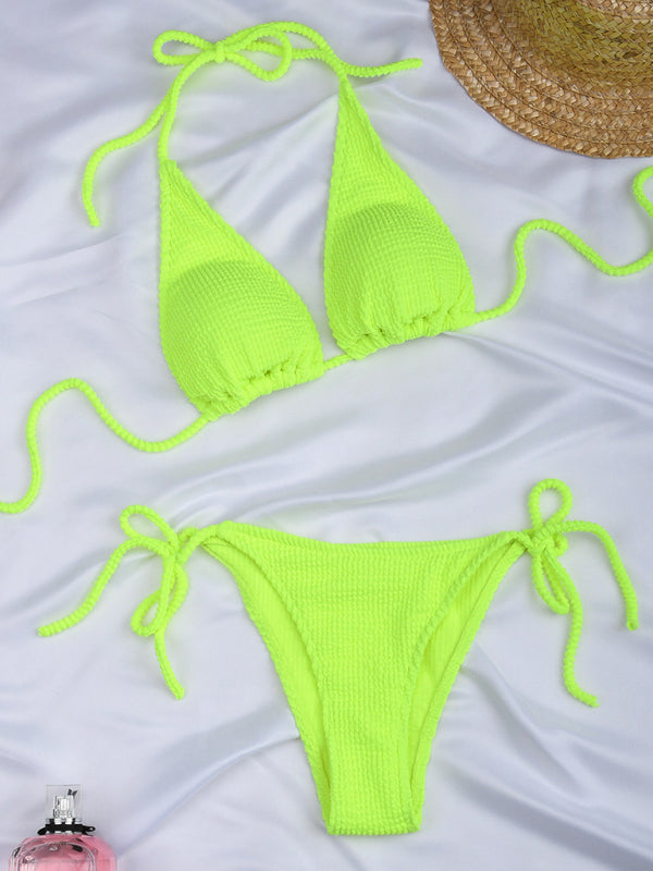 New bikini solid color suit split strap sexy three-point swimsuit