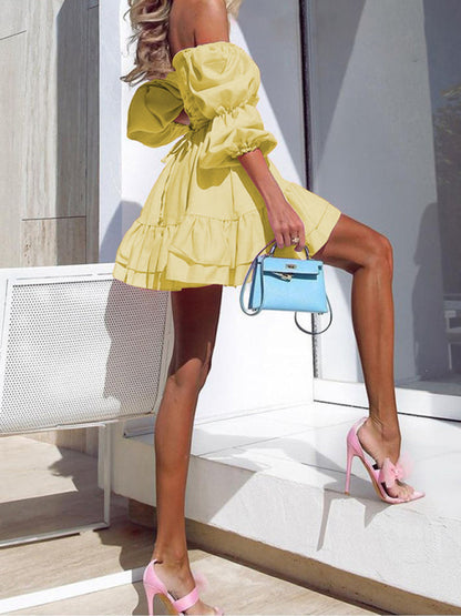New fashionable off-shoulder sexy solid color strappy dress