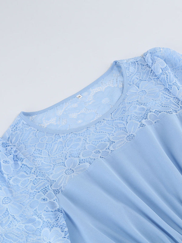 Lace French patchwork waist midi dress