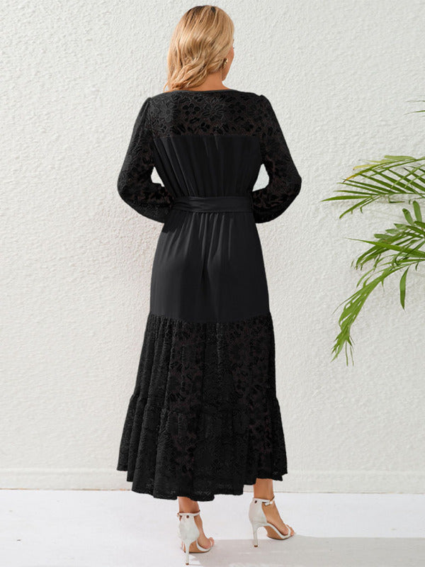 Lace French patchwork waist midi dress