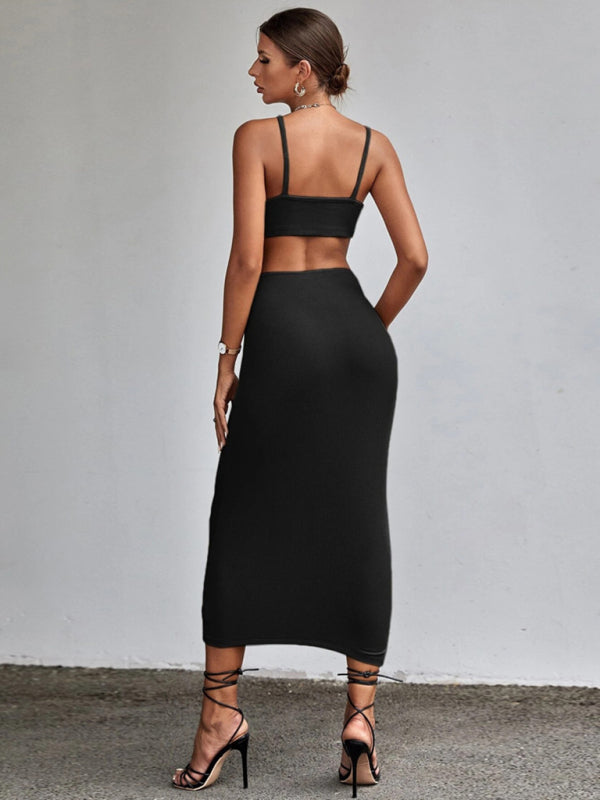New women's sleeveless backless dress Sexy hollow strap hip skirt