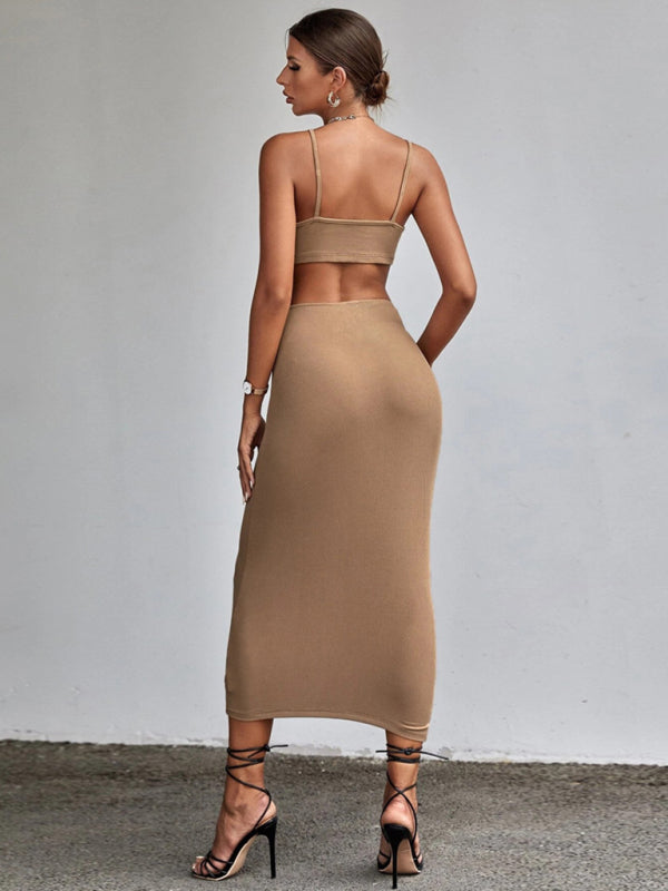 New women's sleeveless backless dress Sexy hollow strap hip skirt