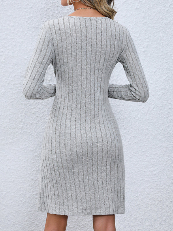 Women's Fashion Button Waist Long Sleeve Dress