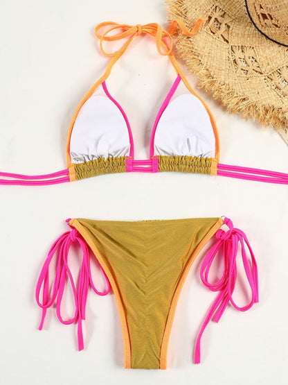 Style split swimsuit printed strappy backless sexy bikini