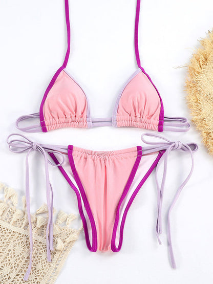 Style split swimsuit printed strappy backless sexy bikini