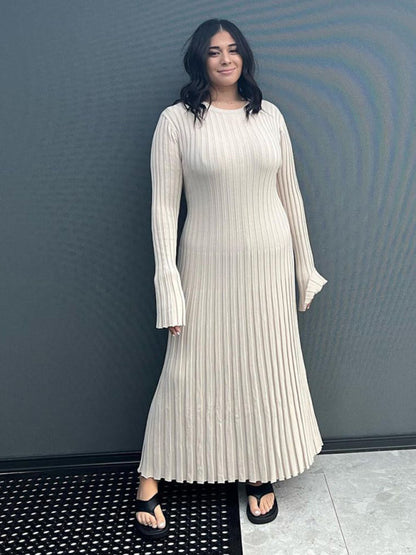 Knitted dress casual waist round neck large pit strip