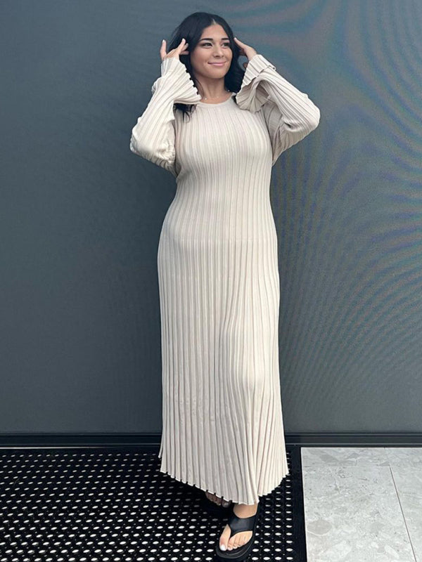 Knitted dress casual waist round neck large pit strip