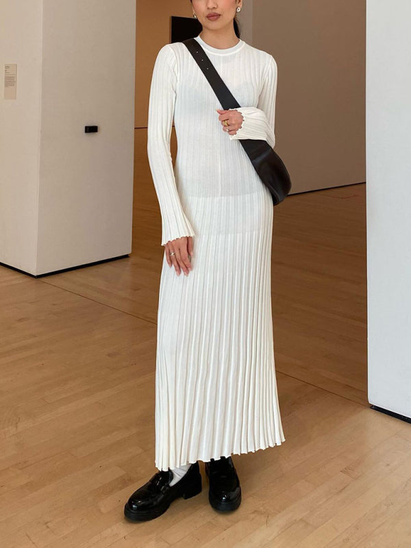Knitted dress casual waist round neck large pit strip