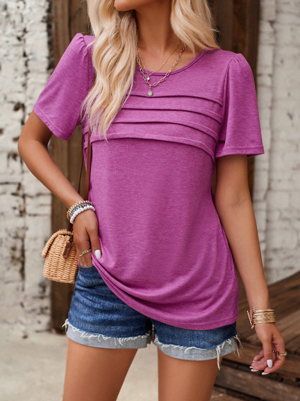 New style women's casual solid color round neck T-shirt tops