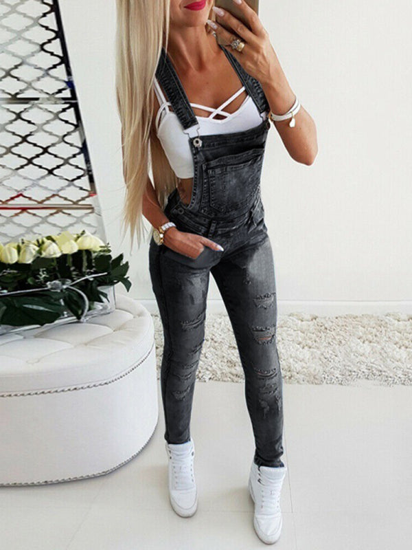 Sexy Tight Overalls Hand-Teared Women's Jeans