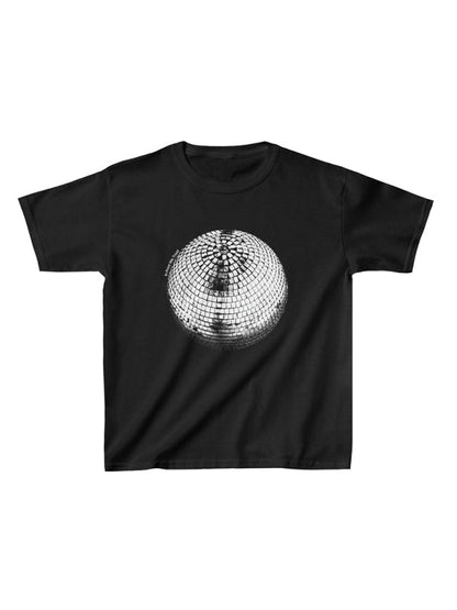 New women's round ball letter print slim street trend round neck short T-shirt