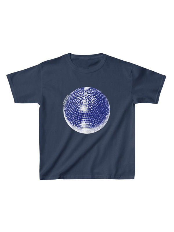 New women's round ball letter print slim street trend round neck short T-shirt