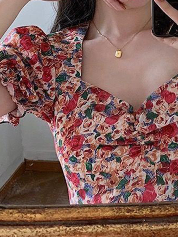 Women's New French Retro Floral Dress