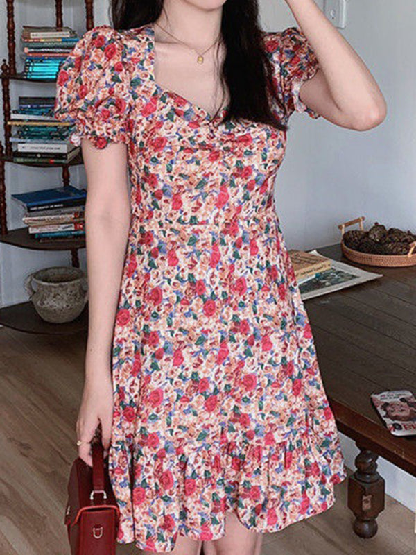 Women's New French Retro Floral Dress