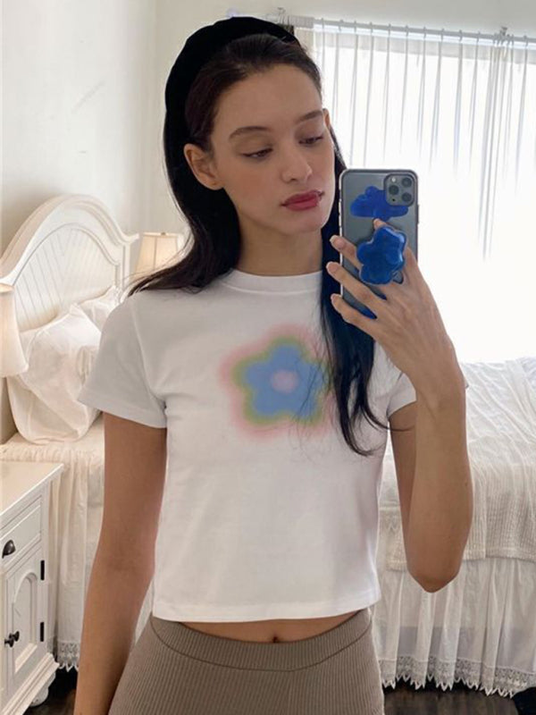 Women's letter pattern printed Y2K short T-shirt