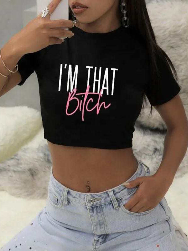 Women's letter pattern printed Y2K short T-shirt