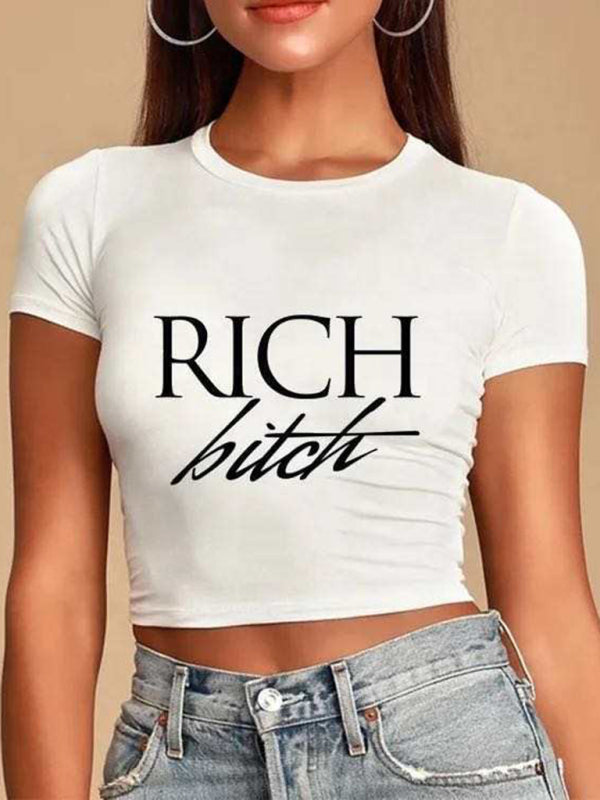 Women's letter pattern printed Y2K short T-shirt