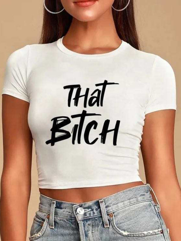 Women's letter pattern printed Y2K short T-shirt