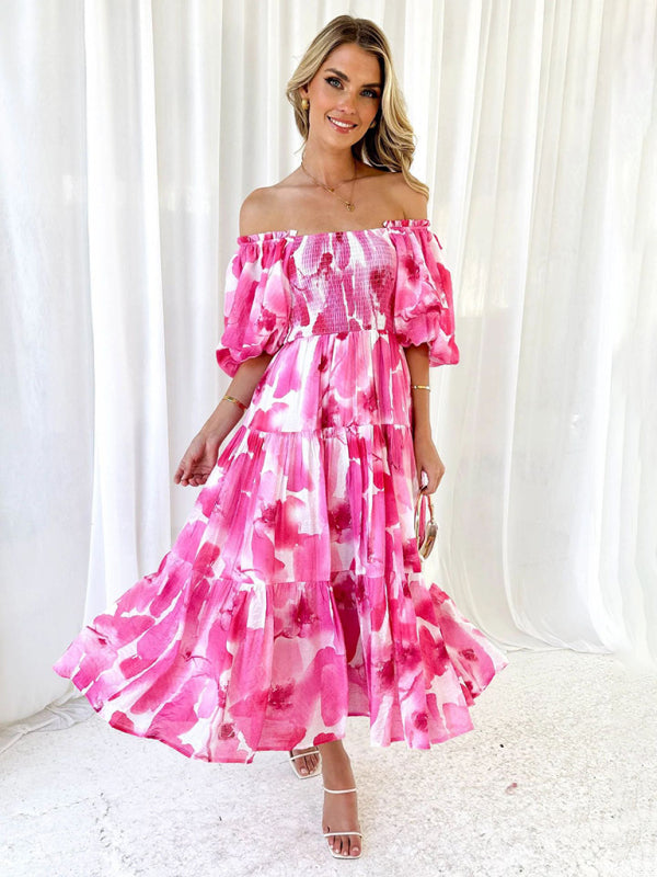 Women's Resort Style Puff Sleeve Printed French Cake Dress