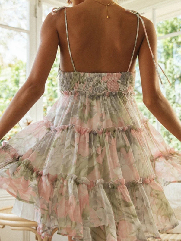 New resort style sexy printed suspender dress