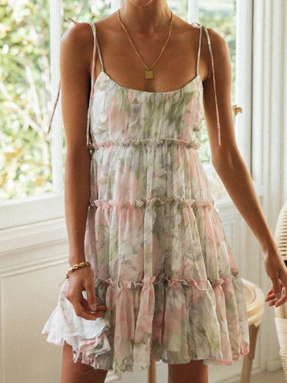 New resort style sexy printed suspender dress