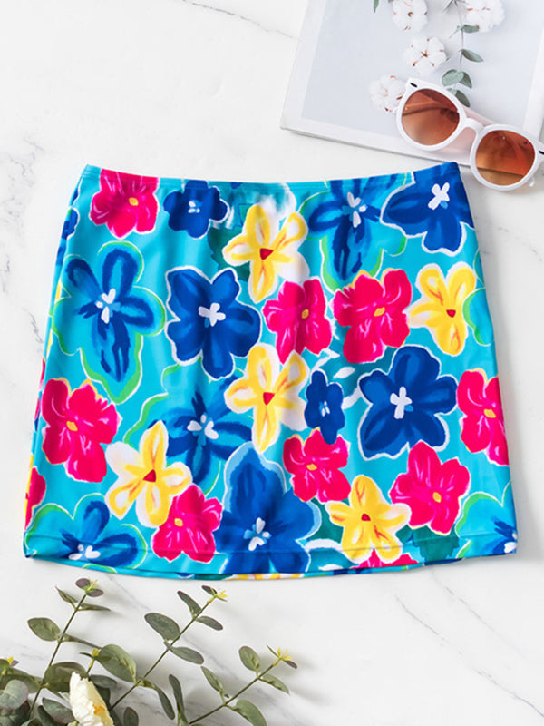 New bikini floral print three-piece set (with skirt)