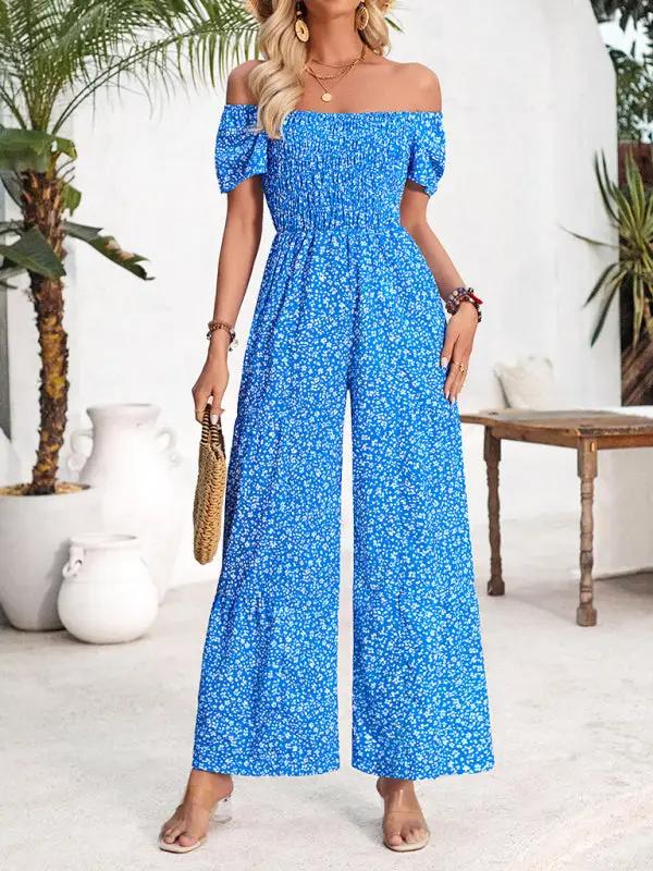 Women's small floral print round neck jumpsuit