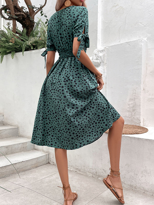 Women's New Waist Leopard Print Short Sleeve Dress