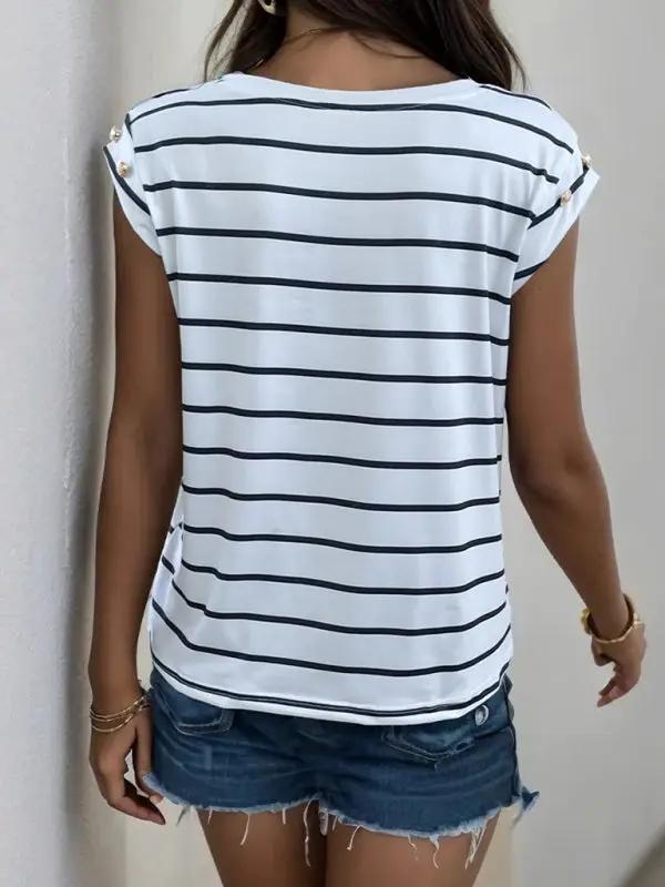 Women's new casual sleeveless striped T-shirt