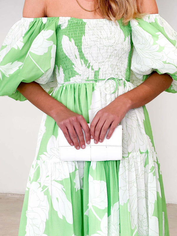 Women's Elegant Printed One Shoulder Puff Sleeve Fashion Dress