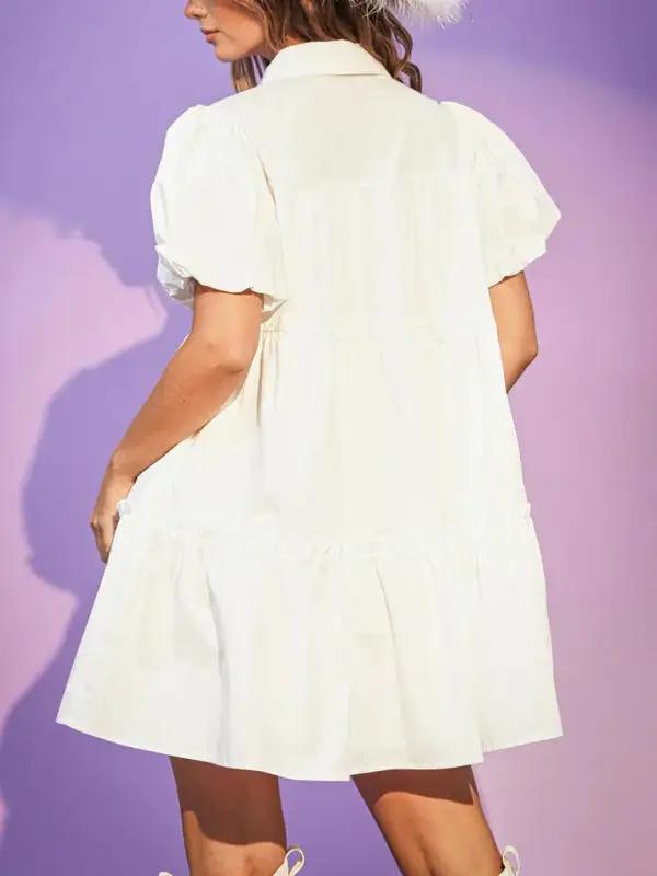 Women's Crown Sequin Puff Sleeve Shirt Dress