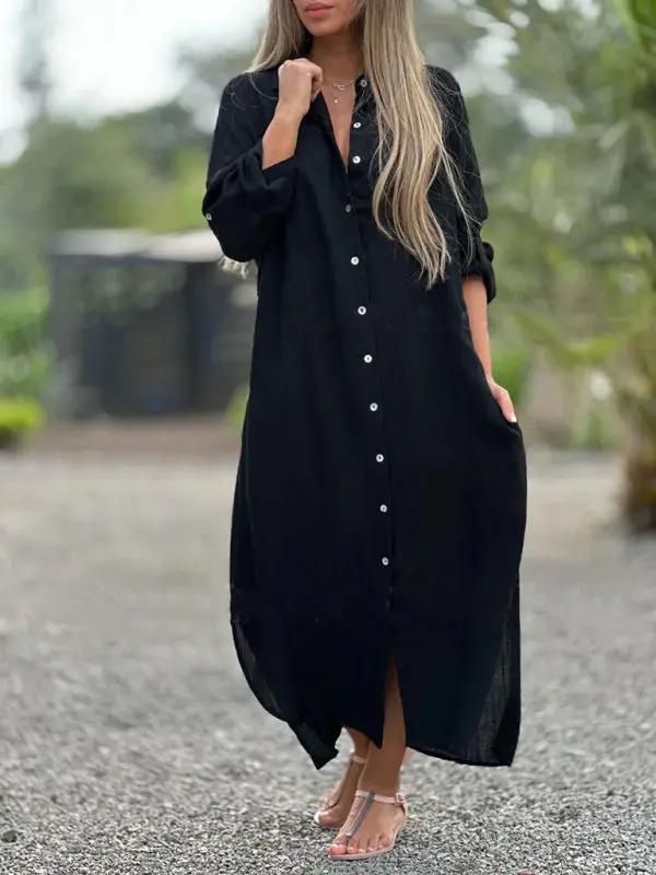 Women's Fashion Casual Long Sleeve Lapel Cardigan Dress