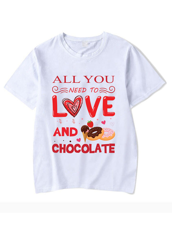 Women's new Valentine's Day printed T-shirt round neck short-sleeved top