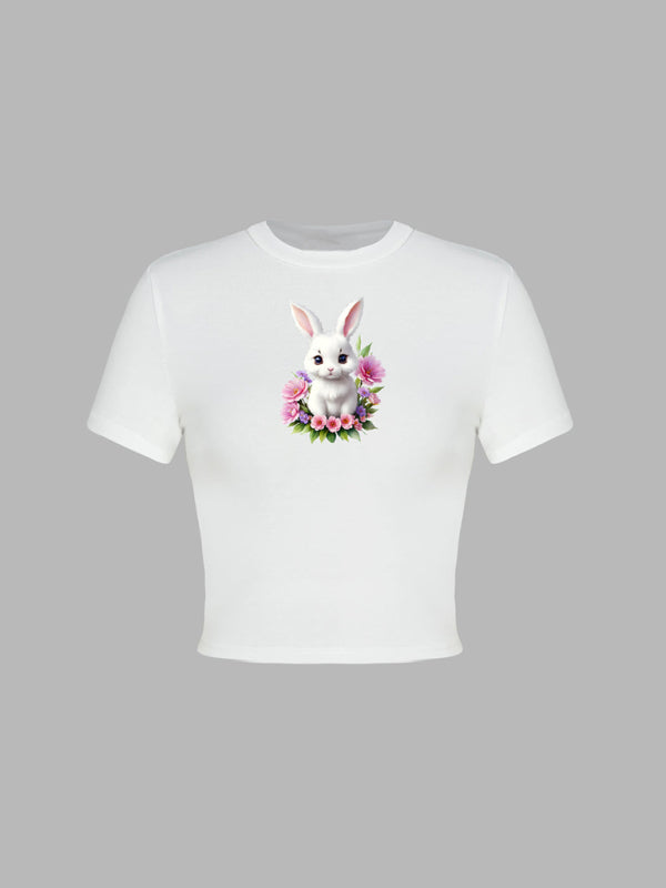 Women's new Easter egg bunny printed T-shirt Y2K tight top printed T-shirt