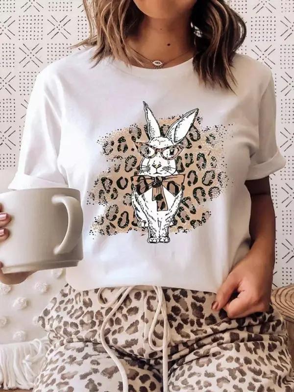 Women's Tops Easter Bunny Leopard Print Short Sleeve Women's T-Shirt