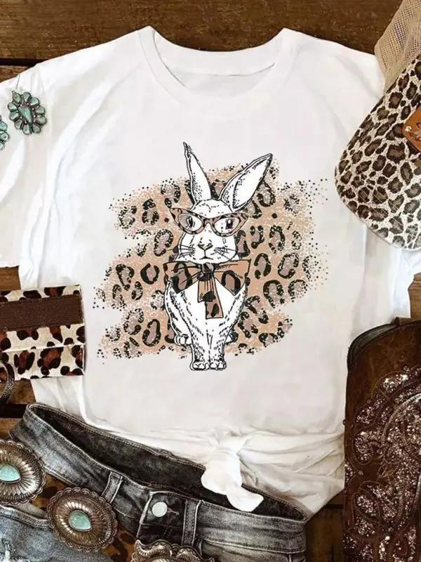 Women's Tops Easter Bunny Leopard Print Short Sleeve Women's T-Shirt