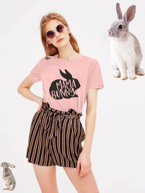 Women's Easter T-Shirt Funny MAMA Bunny Print Graphic T-Shirt