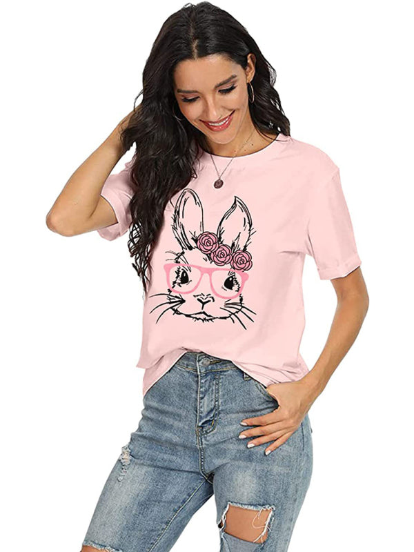 Women's Easter T-Shirt Funny MAMA Bunny Print Graphic T-Shirt