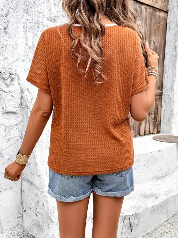 Women's casual color-blocked round neck T-shirt