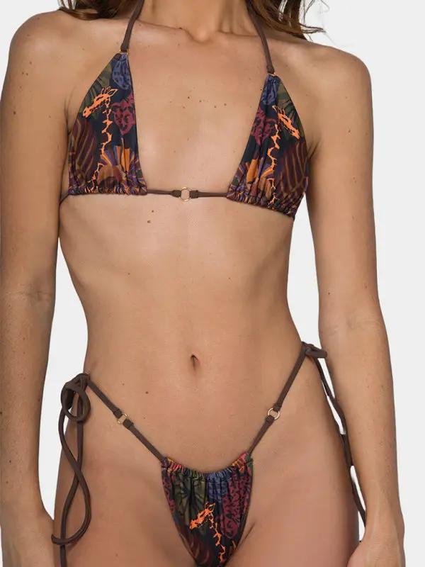 New women's sexy digital printed triangle soft bag bikini swimsuit