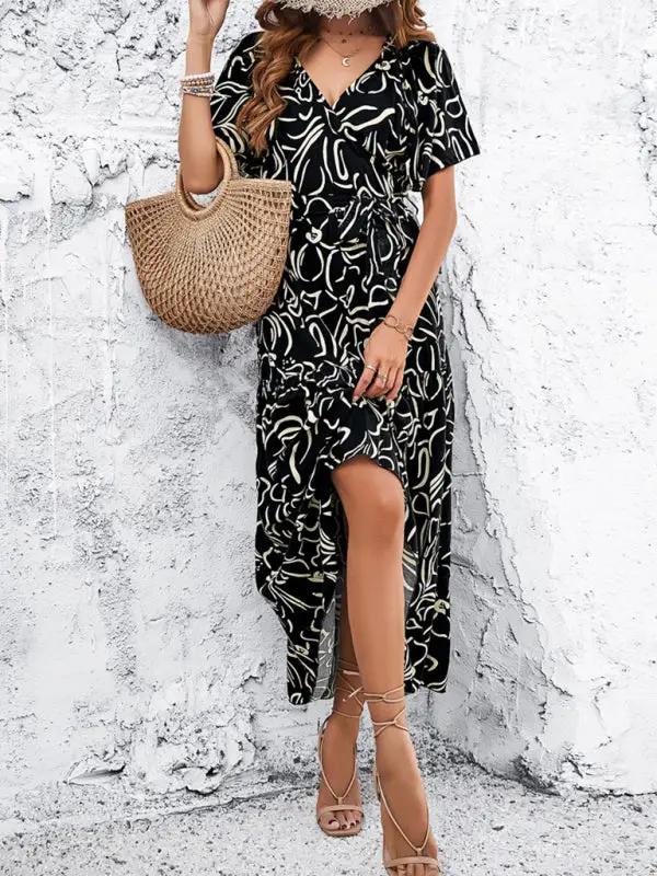 Women's Casual Vacation Short Sleeve Irregular Pattern Print Dress